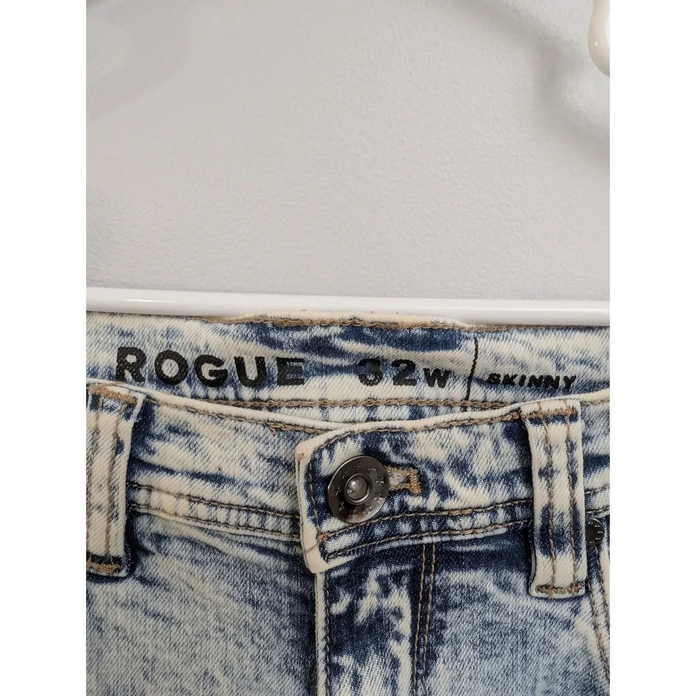 X2 Rogue Jeans Men 32x34 Blue Acid Wash Graffiti Zip Stretch‎ Denim